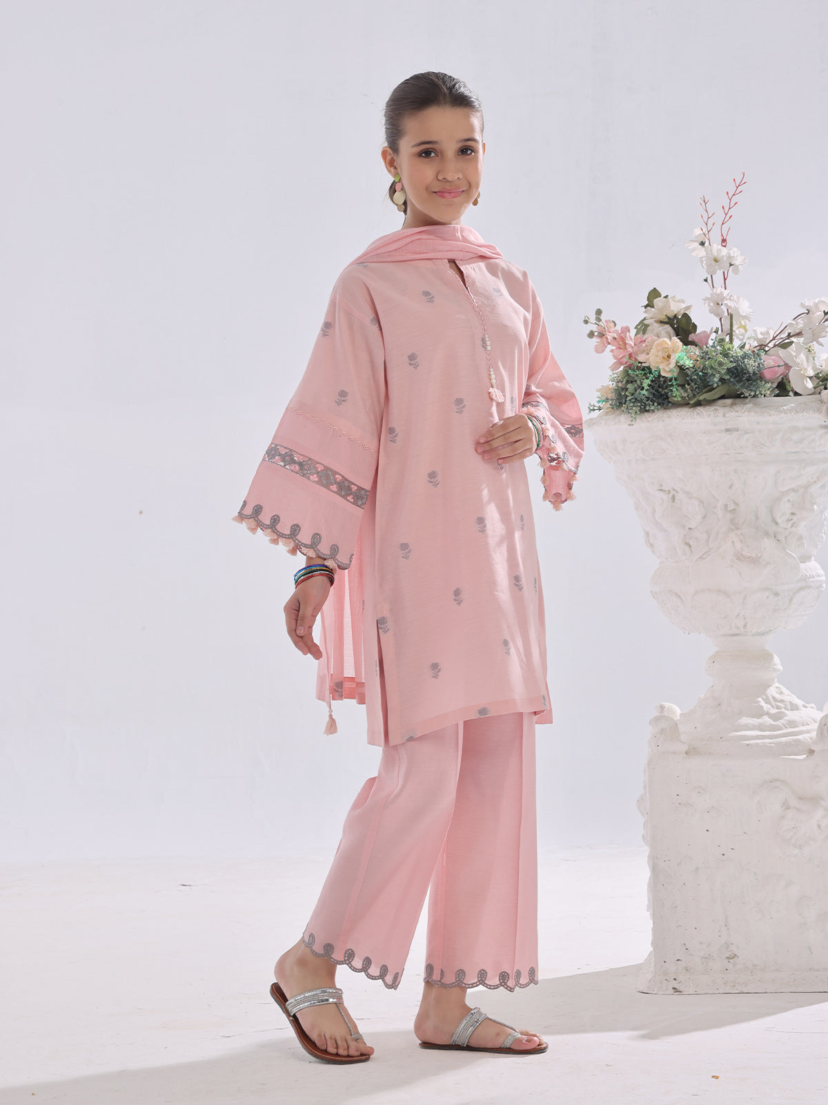3Pc Embroidered Suit Pret Cotton Silk Jacquard Pink - OGE3P-2410019