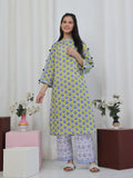 2Pc Printed Pret Shirt Trouser Lawn Green & Blue- OG2P-2506006