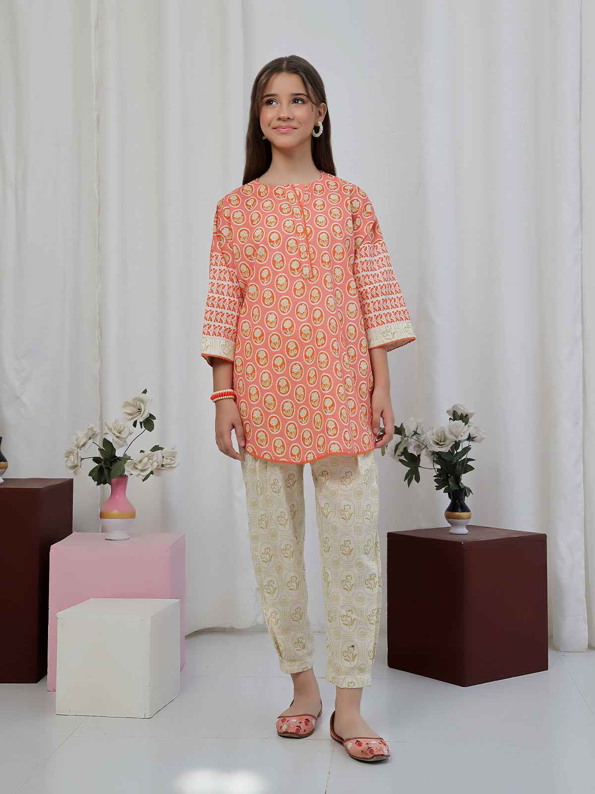 2Pc Printed Pret Shirt Trouser Lawn Orange- OG2P-2506007