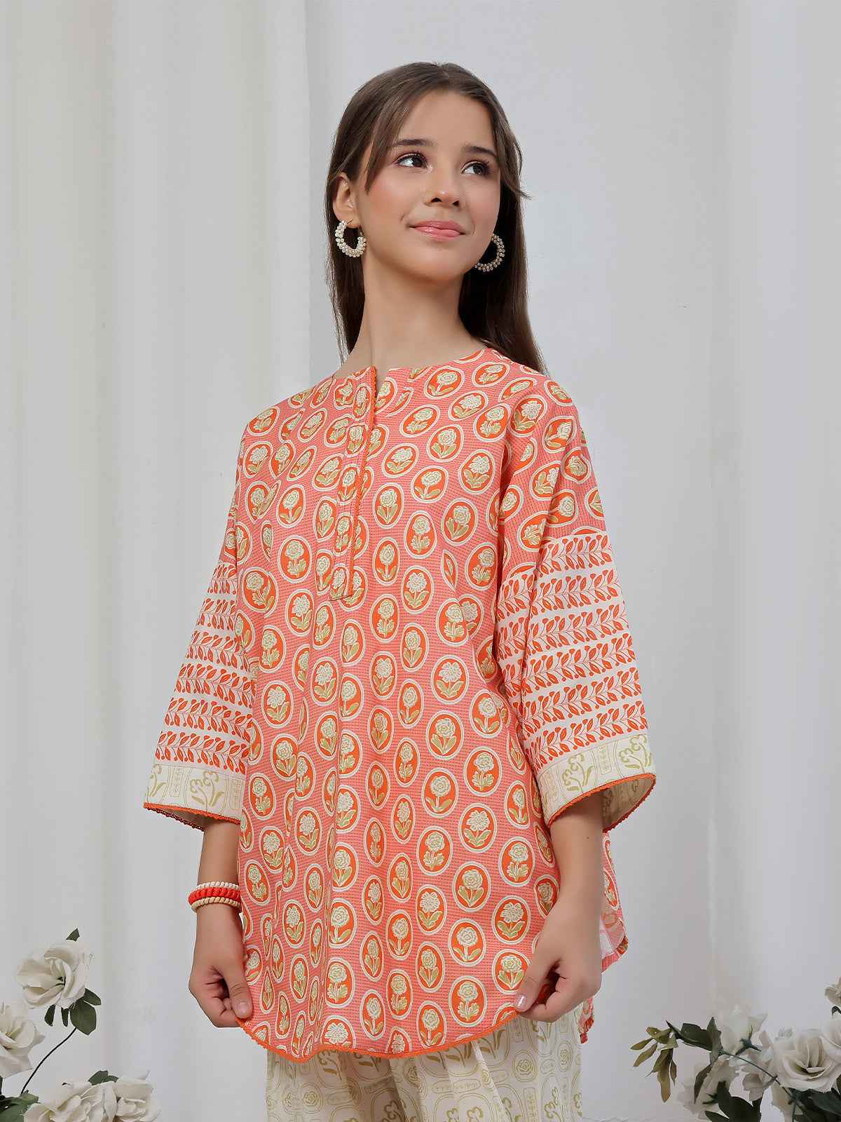 2Pc Printed Pret Shirt Trouser Lawn Orange- OG2P-2506007