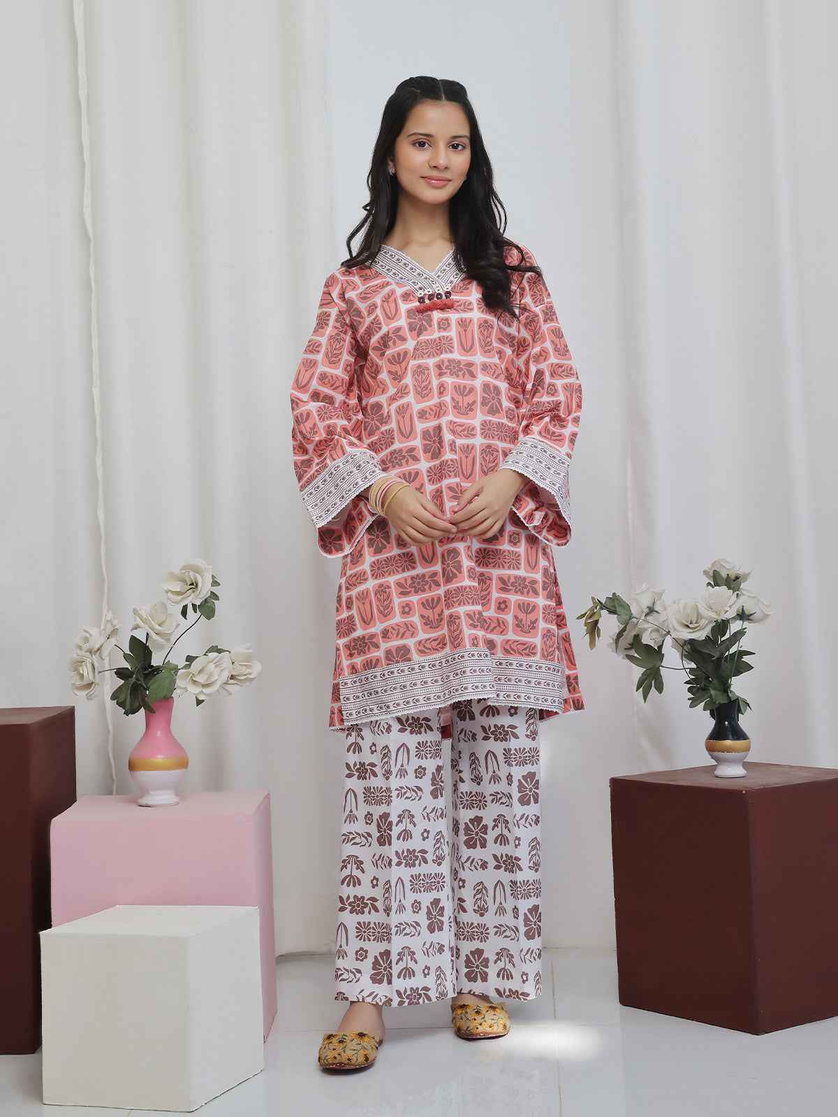 2Pc Printed Pret Shirt Trouser Lawn Orange - OG2P-2506009