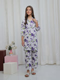 2Pc Printed Pret Shirt Trouser Lawn White & Purple - OG2P-2506011