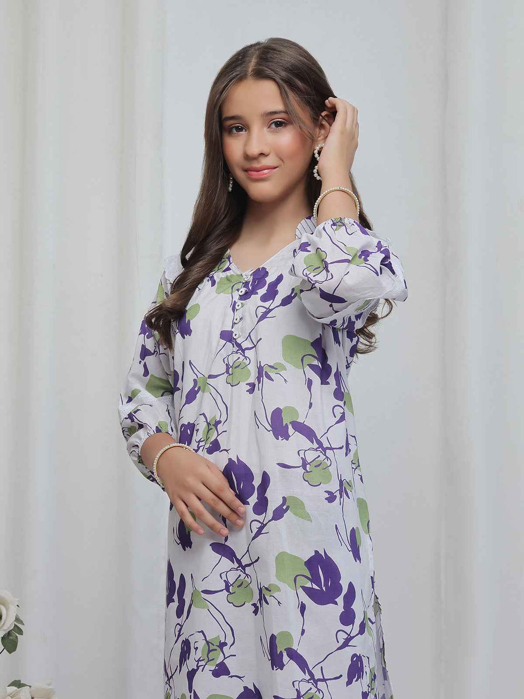 2Pc Printed Pret Shirt Trouser Lawn White & Purple - OG2P-2506011