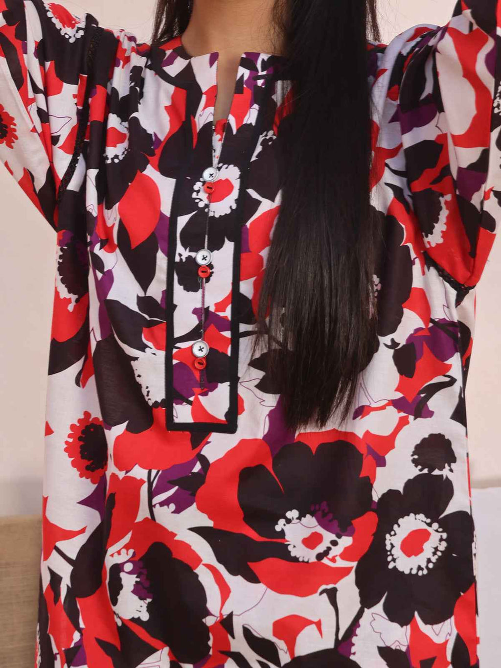 2Pc Printed Pret Shirt Trouser Lawn Red & Black - OG2P-2412006-2