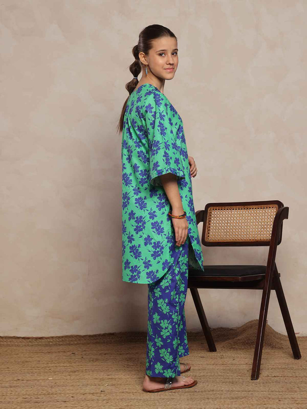 2Pc Printed Pret Shirt Trouser Cambric Green & Blue - OG2P-2412054