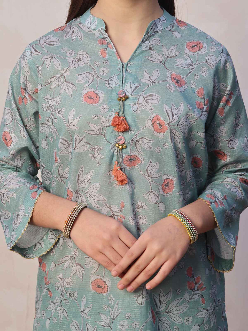 2Pc Embroidered Pret Shirt & Trouser Masoori Lawn Green - OGE2P-2412057