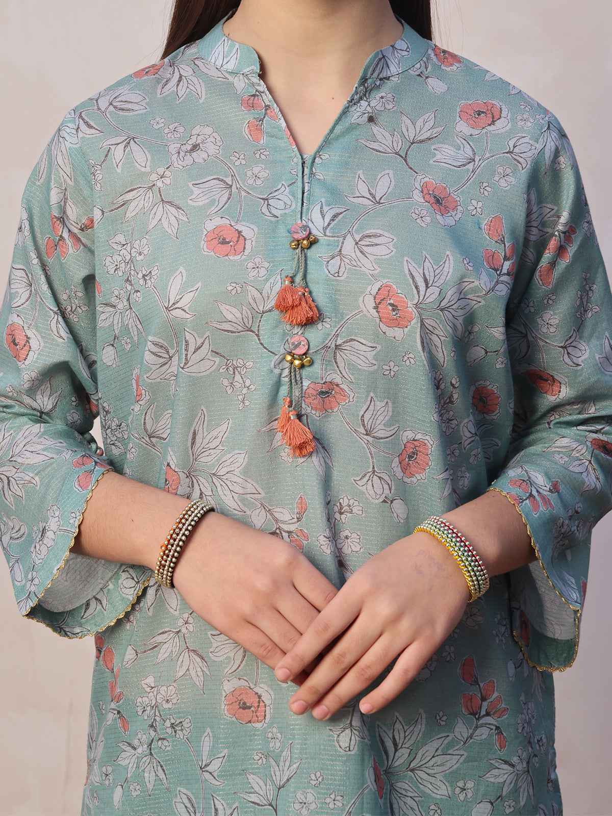 2Pc Embroidered Pret Shirt & Trouser Masoori Lawn Green - OGE2P-2412057
