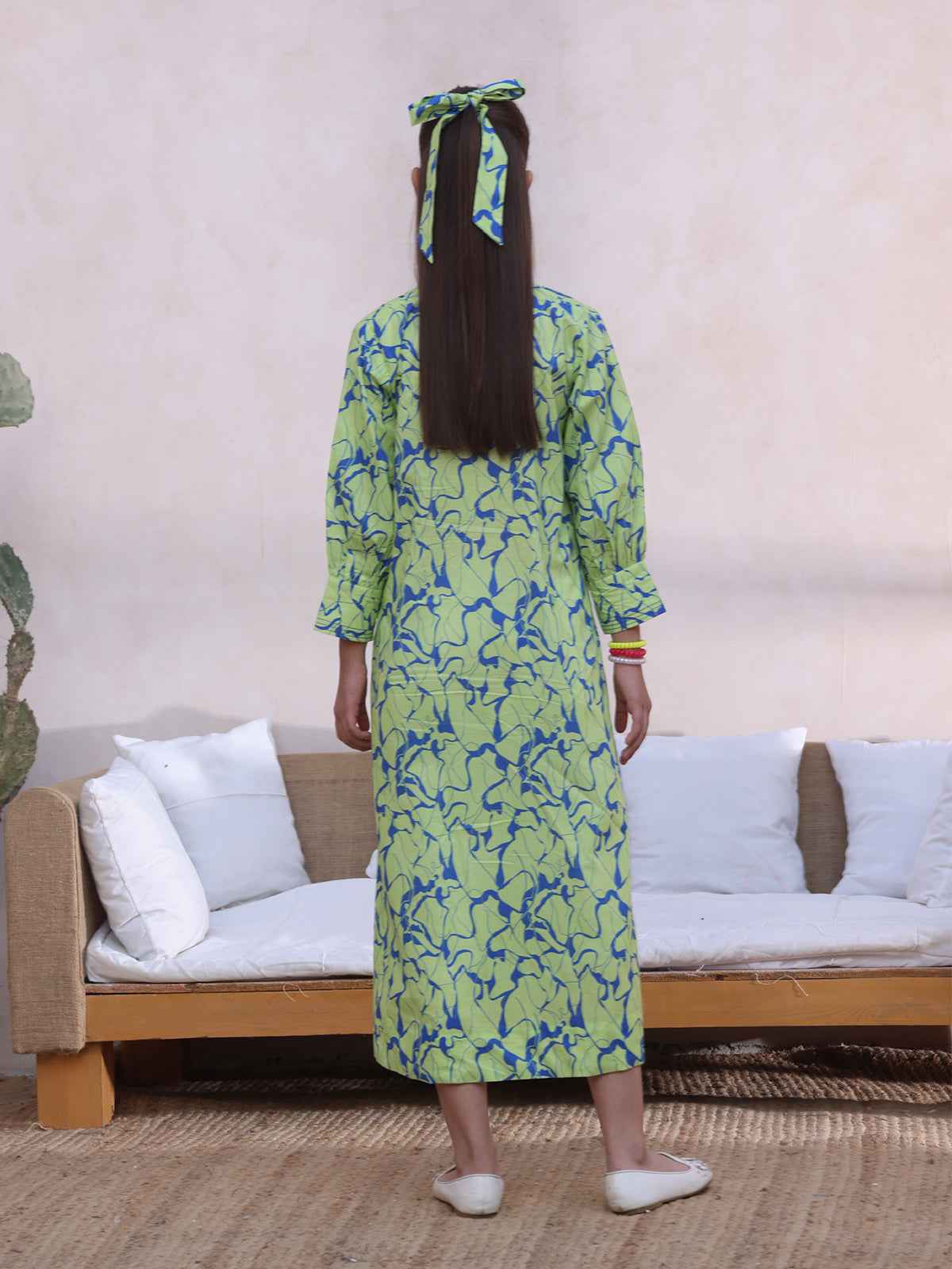 1Pc Printed Pret Kurti Cambric Green & Blue - OGKT-2412062