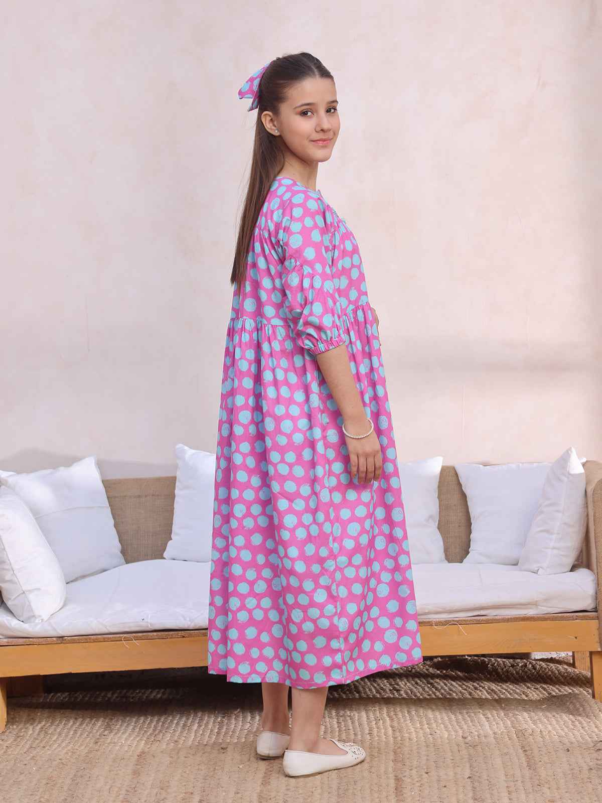 1Pc Printed Pret Kurti Lawn Pink & ferozi - OGKT-2412063