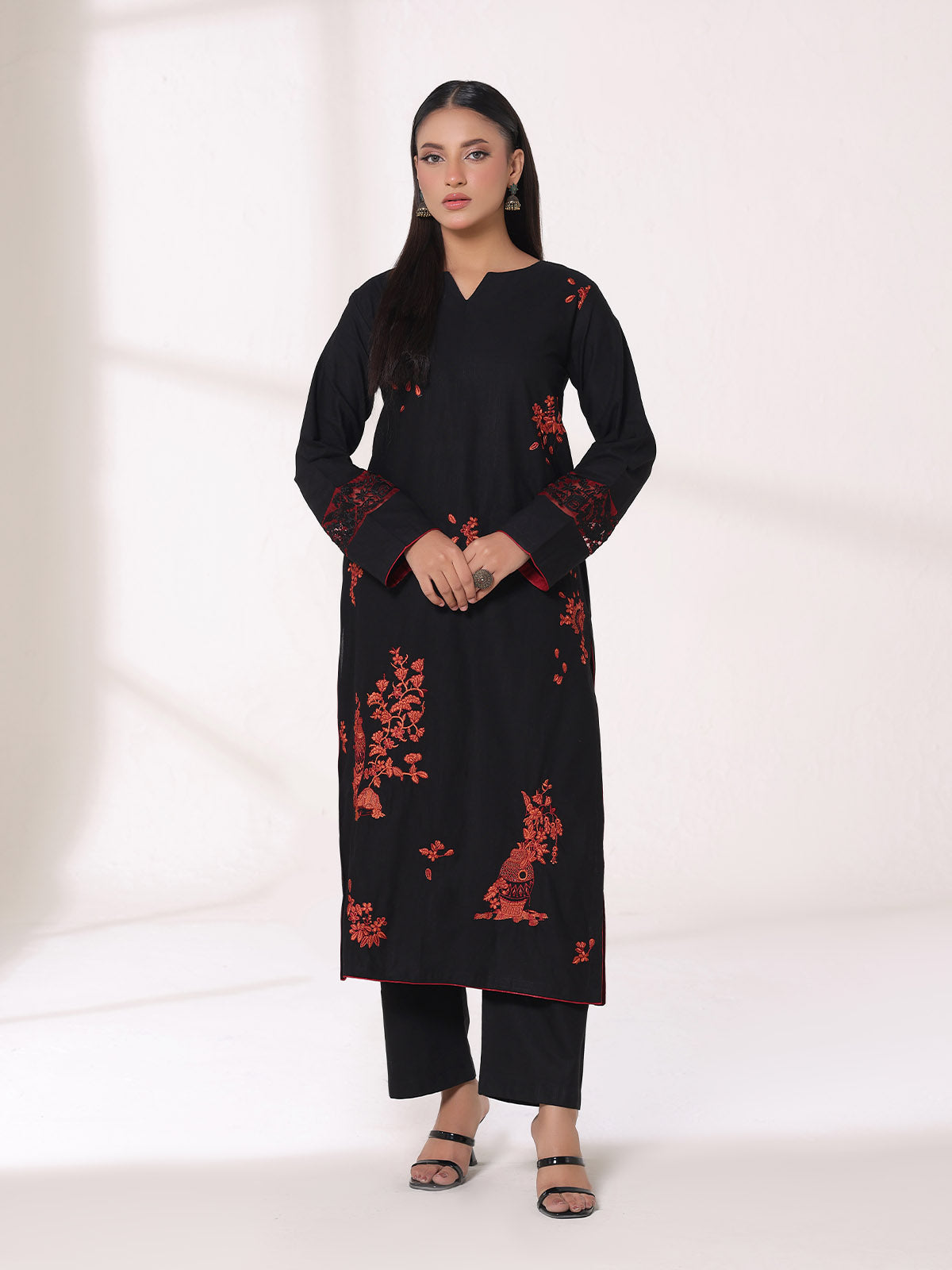 2Pcs Embroidered Pret Shirt Trouser Khaddar Black - OWE2P-25120001-NR-01