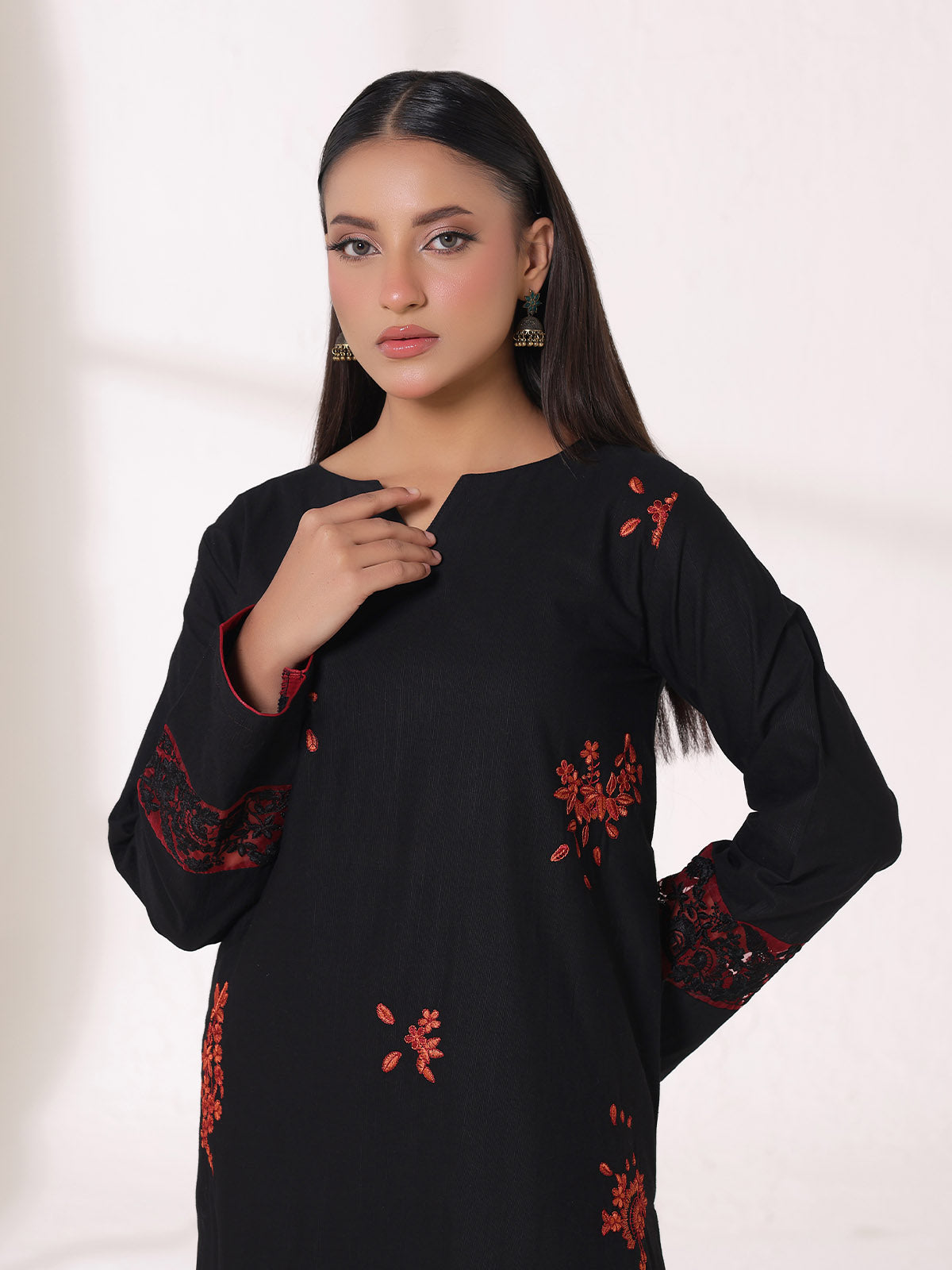 2Pcs Embroidered Pret Shirt Trouser Khaddar Black - OWE2P-25120001-NR-01