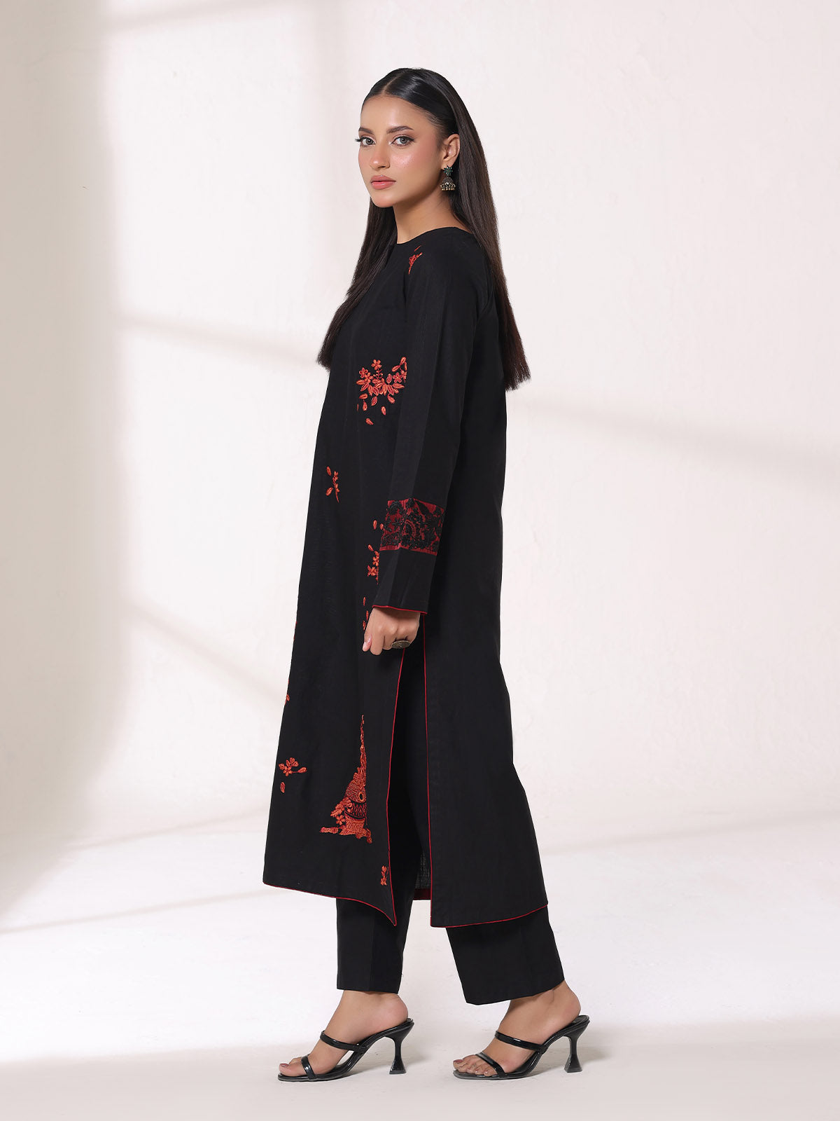 2Pcs Embroidered Pret Shirt Trouser Khaddar Black - OWE2P-25120001-NR-01