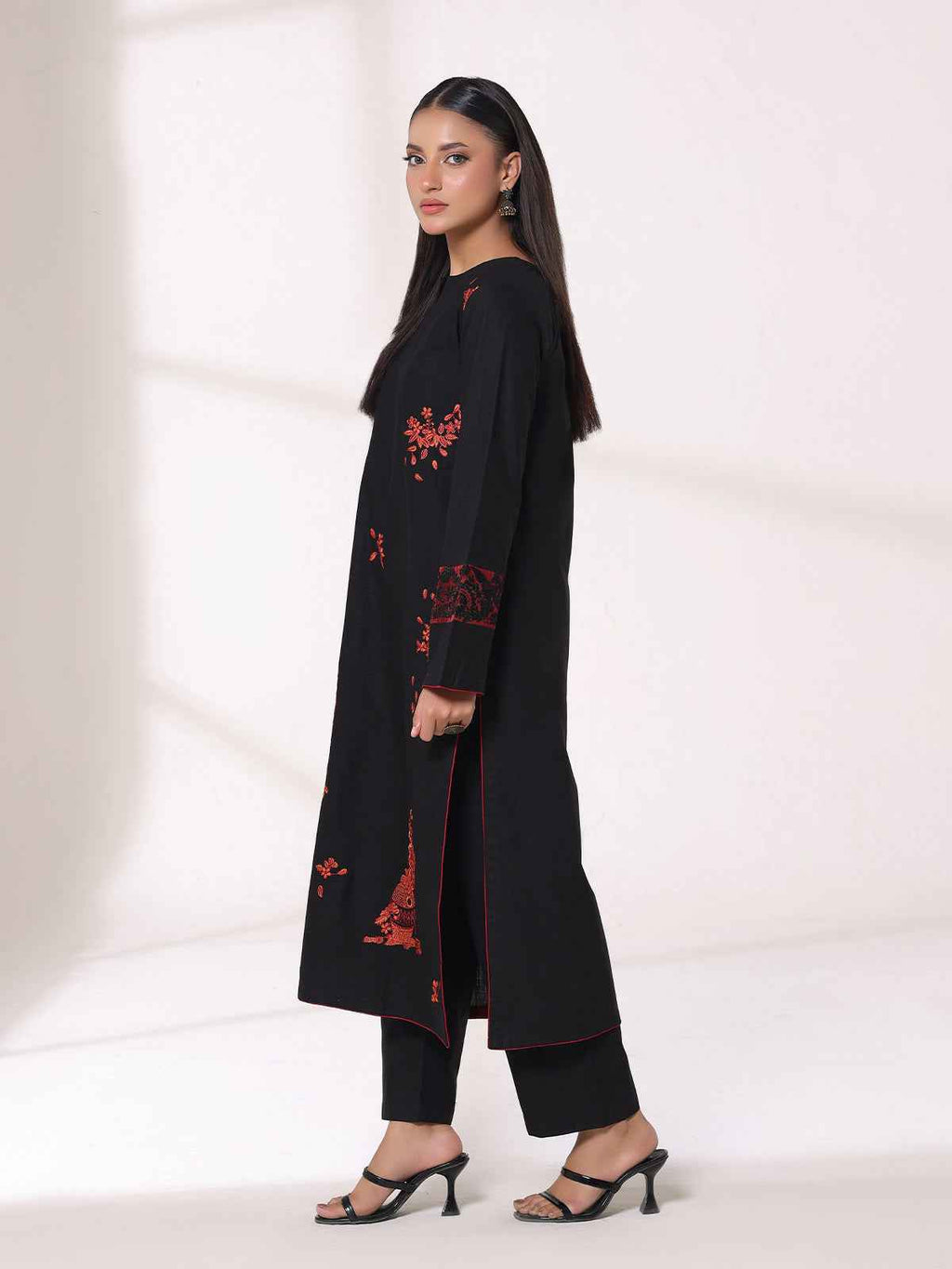 2Pcs Embroidered Pret Shirt Trouser Khaddar Black - OWE2P-25120001-NR-01