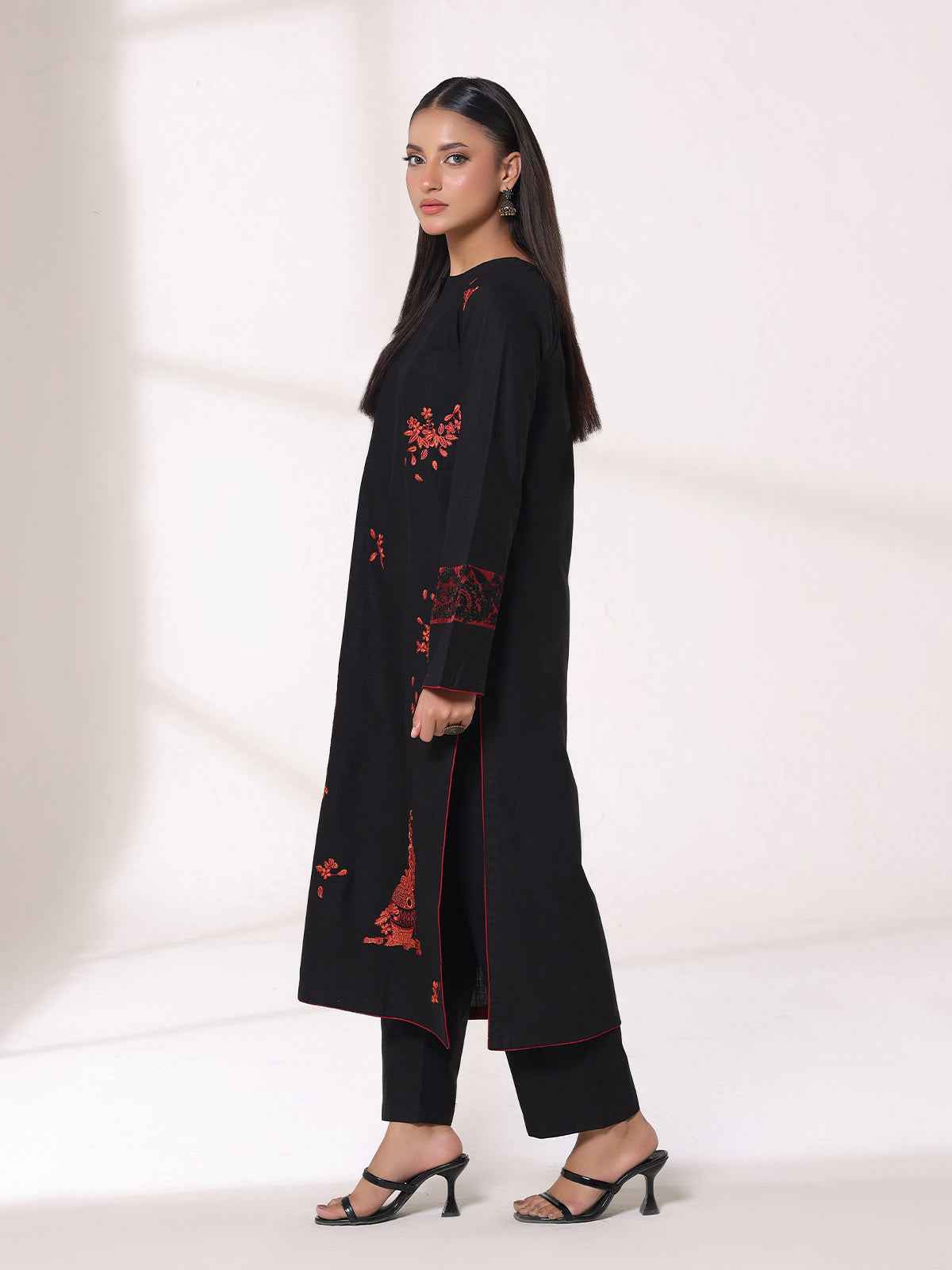2Pcs Embroidered Pret Shirt Trouser Khaddar Black - OWE2P-25120001-NR-01