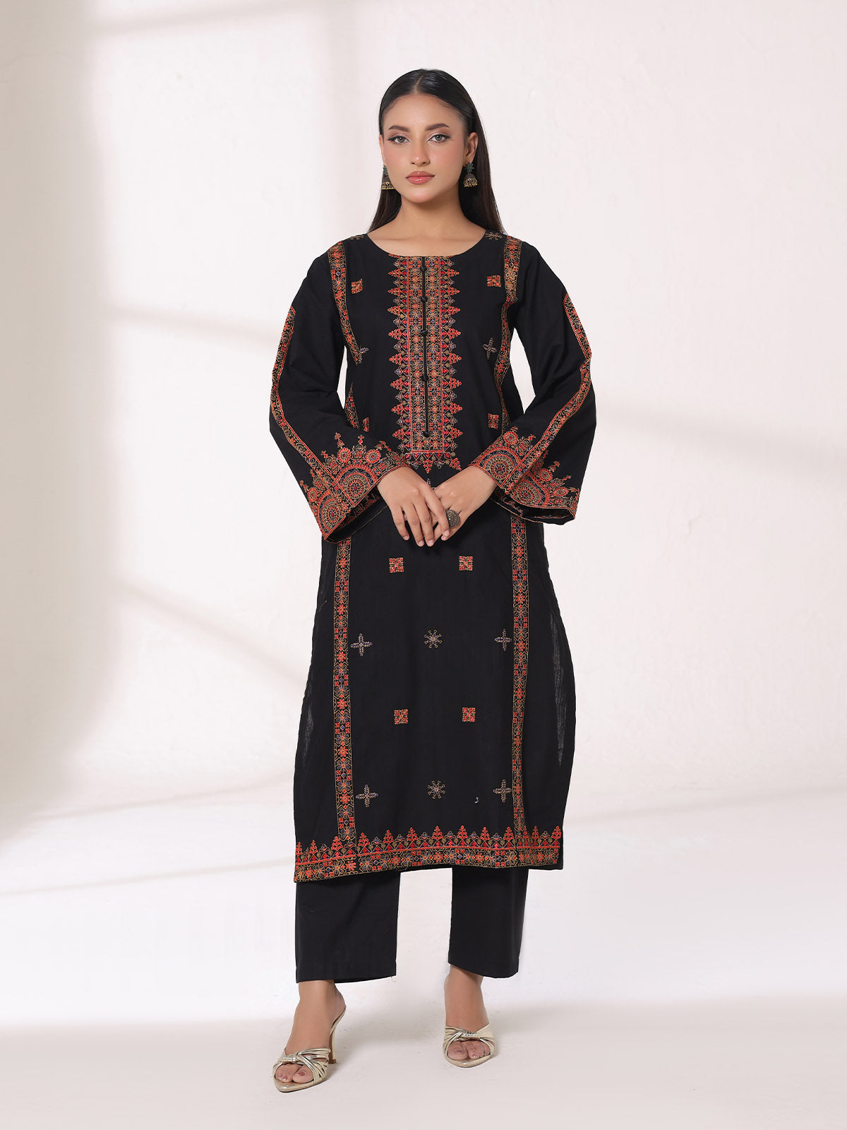 2Pcs Embroidered Pret Shirt Trouser Khaddar Black - OWE2P-25120002-NR-02