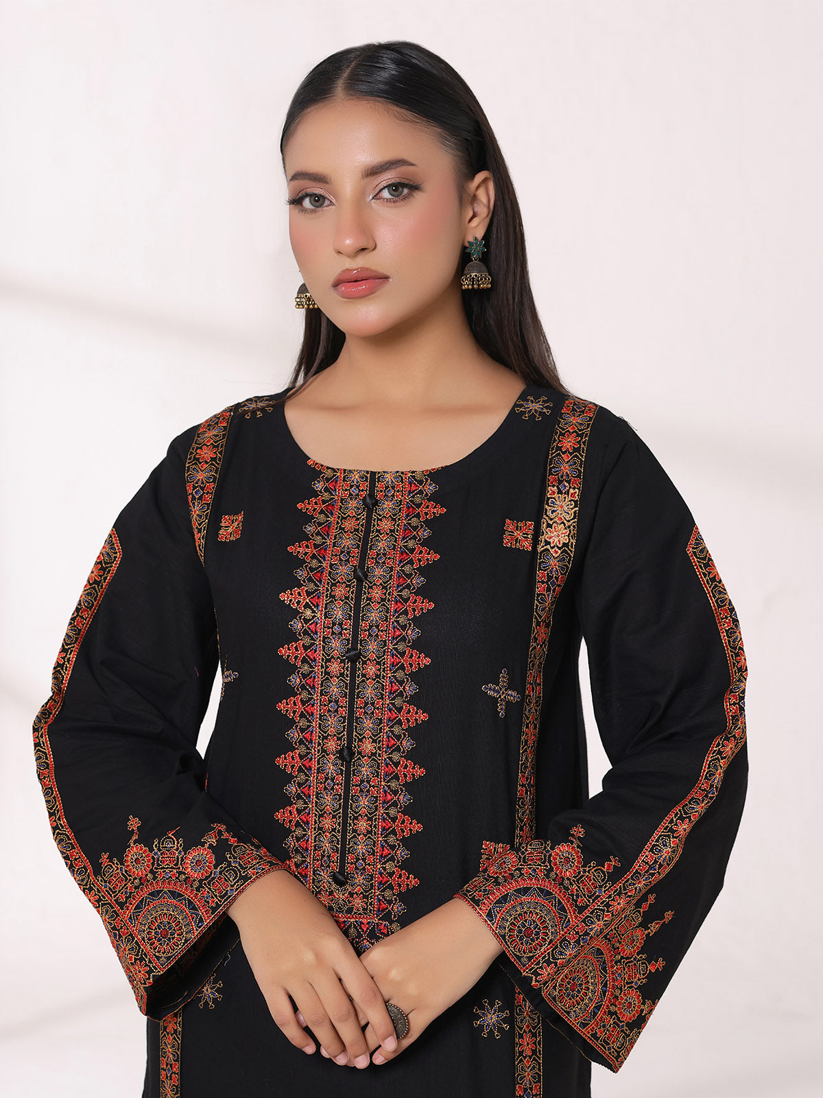 2Pcs Embroidered Pret Shirt Trouser Khaddar Black - OWE2P-25120002-NR-02