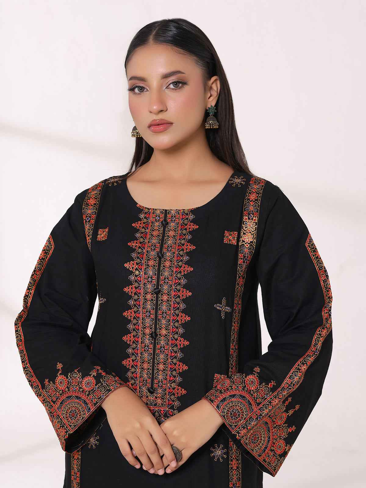 2Pcs Embroidered Pret Shirt Trouser Khaddar Black - OWE2P-25120002-NR-02