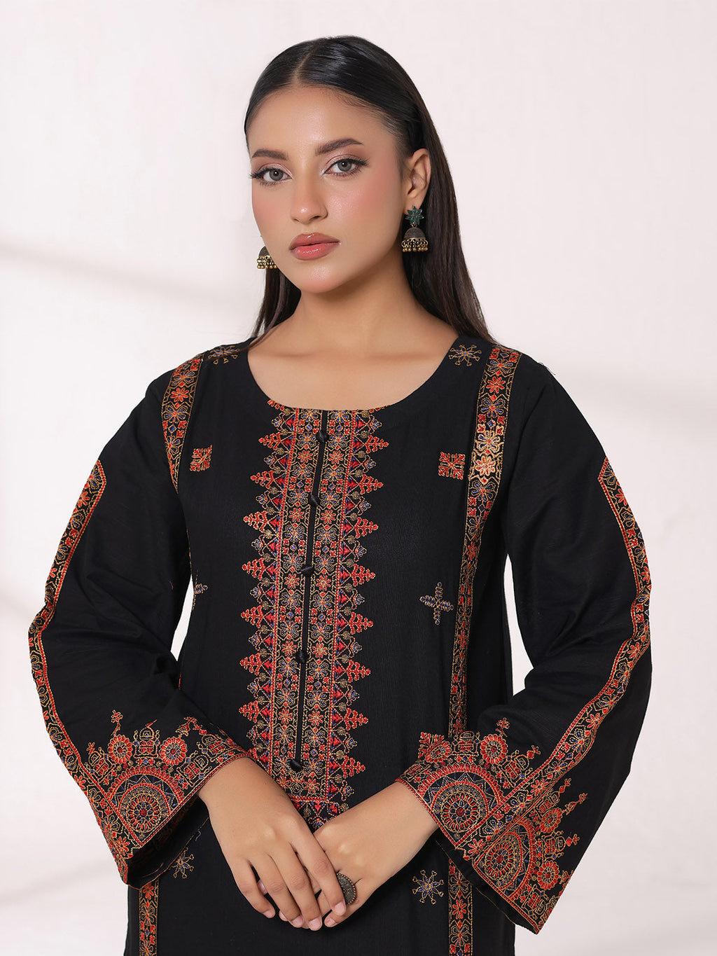 2Pcs Embroidered Pret Shirt Trouser Khaddar Black - OWE2P-25120002-NR-02