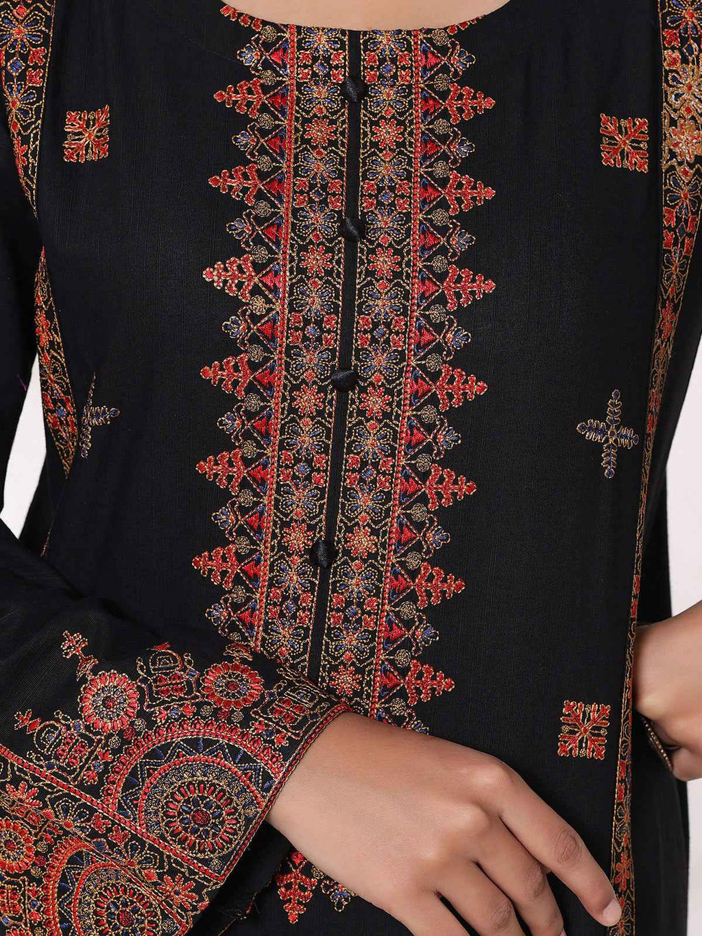 2Pcs Embroidered Pret Shirt Trouser Khaddar Black - OWE2P-25120002-NR-02
