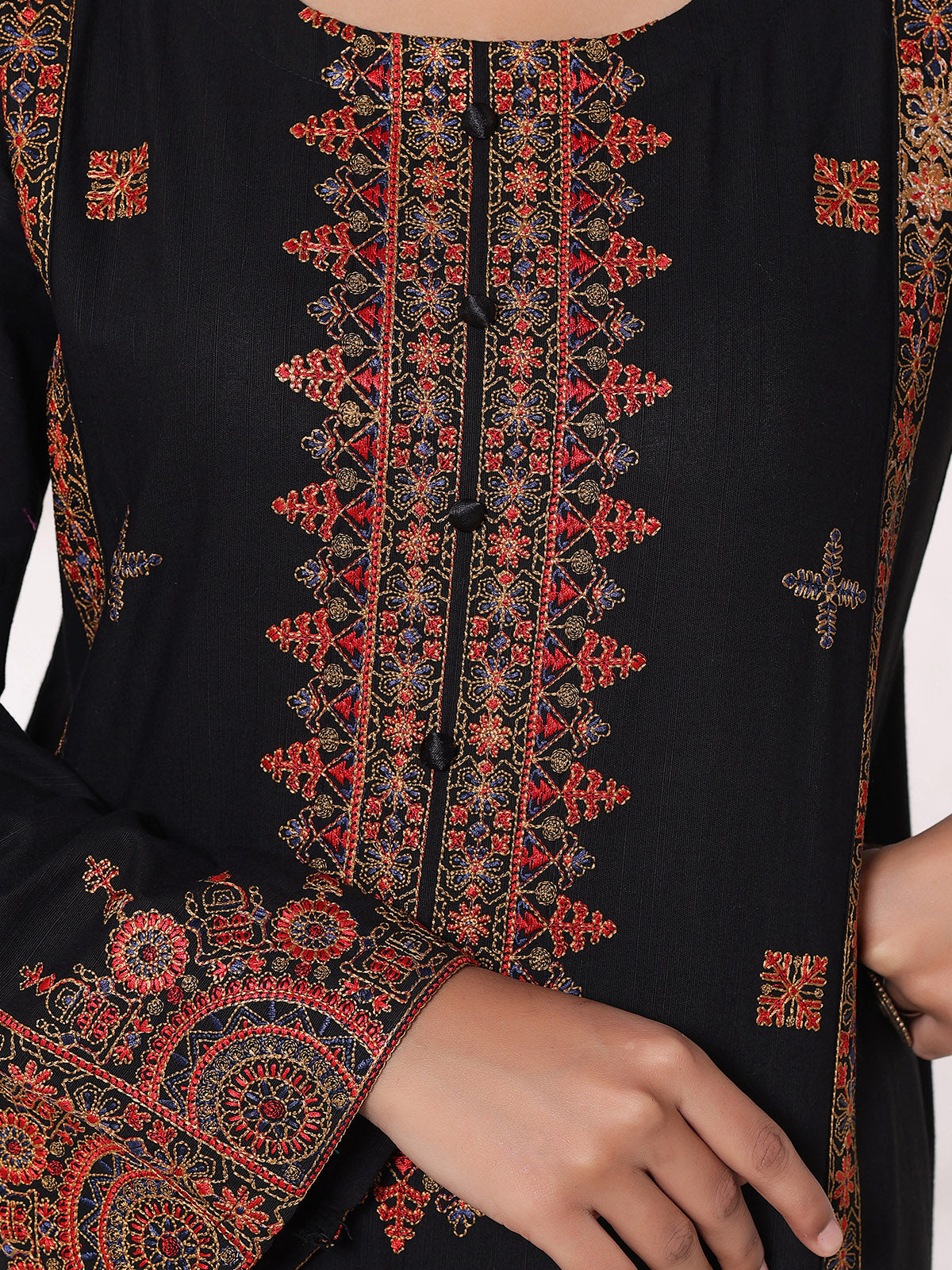 2Pcs Embroidered Pret Shirt Trouser Khaddar Black - OWE2P-25120002-NR-02