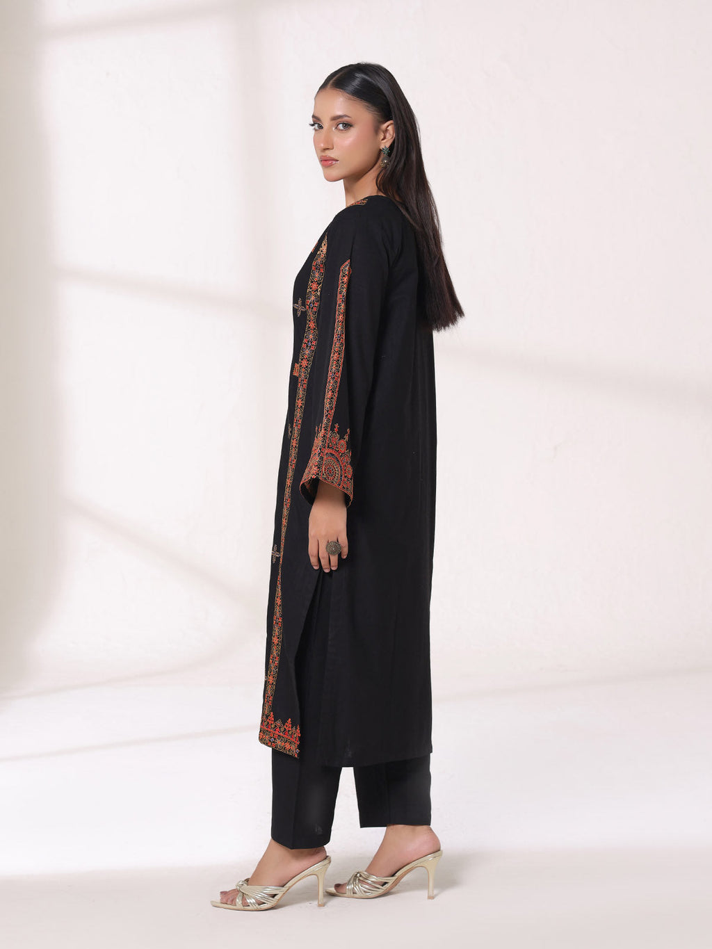 2Pcs Embroidered Pret Shirt Trouser Khaddar Black - OWE2P-25120002-NR-02