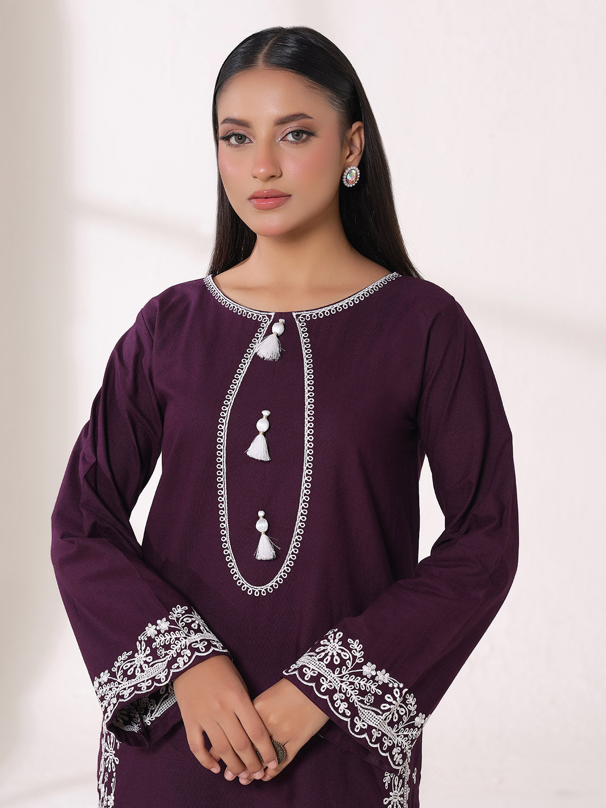 2Pcs Embroidered Pret Shirt Trouser Khaddar Purple - OWE2P-25120003-NR-03