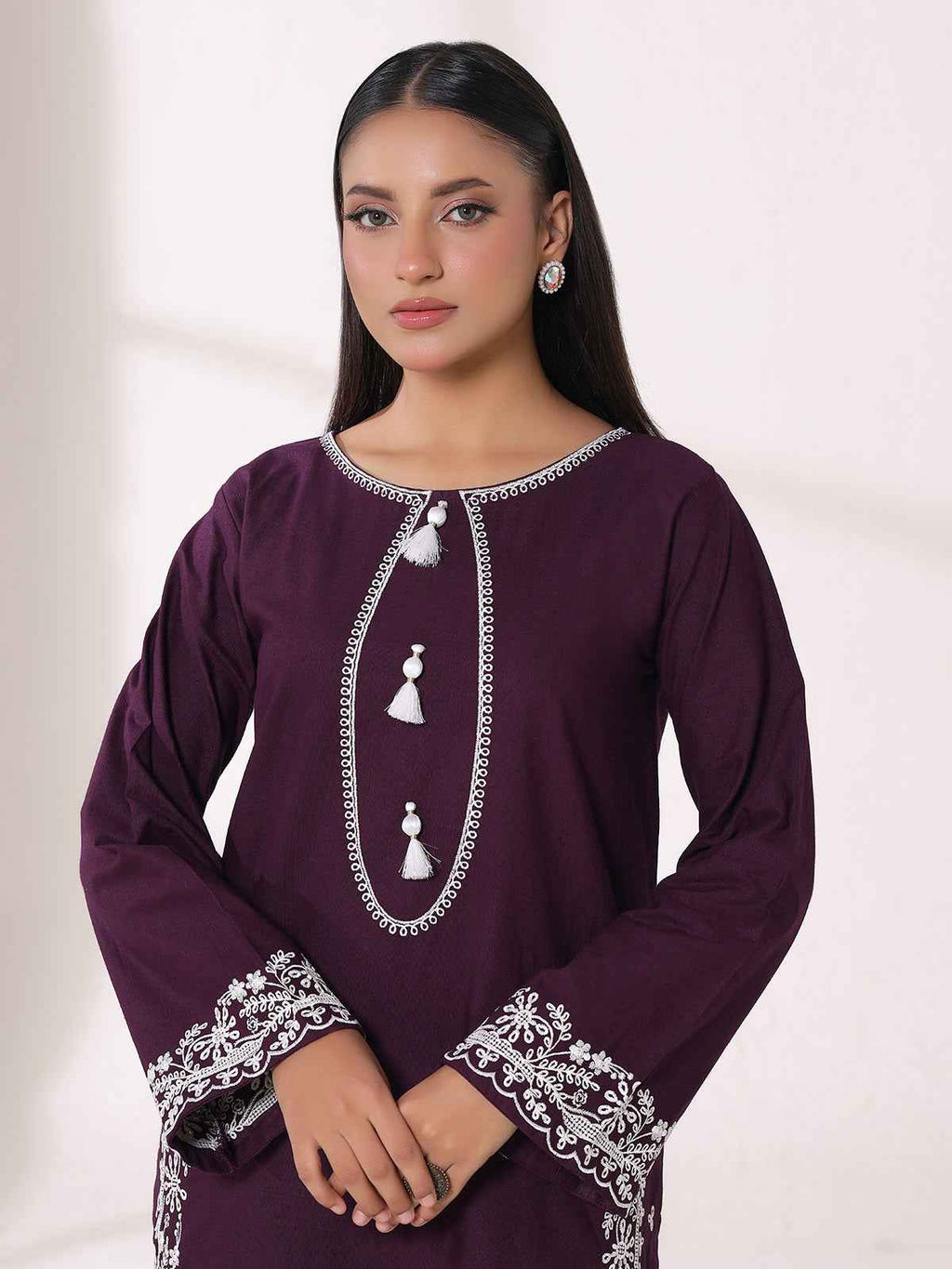 2Pcs Embroidered Pret Shirt Trouser Khaddar Purple - OWE2P-25120003-NR-03