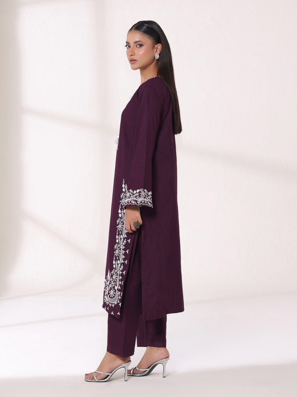 2Pcs Embroidered Pret Shirt Trouser Khaddar Purple - OWE2P-25120003-NR-03