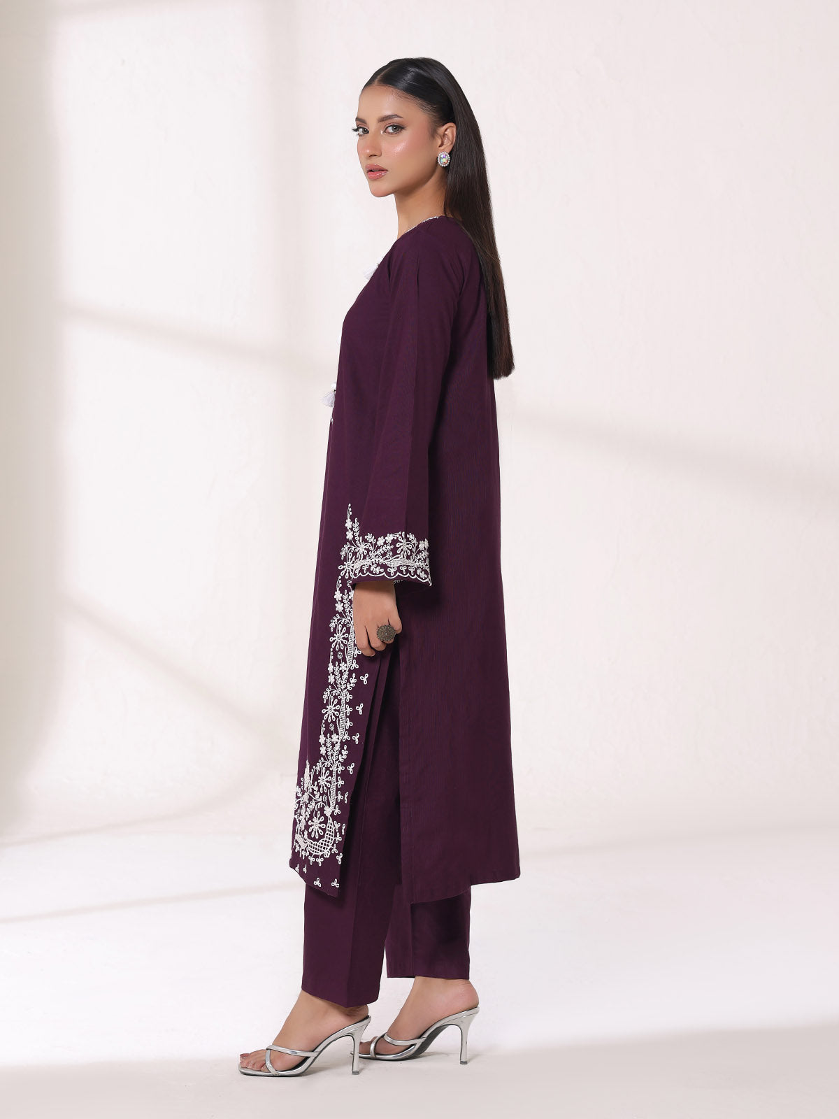 2Pcs Embroidered Pret Shirt Trouser Khaddar Purple - OWE2P-25120003-NR-03