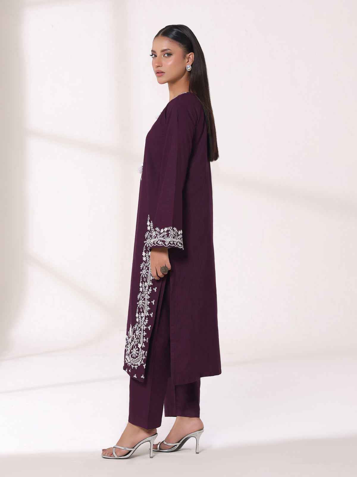 2Pcs Embroidered Pret Shirt Trouser Khaddar Purple - OWE2P-25120003-NR-03