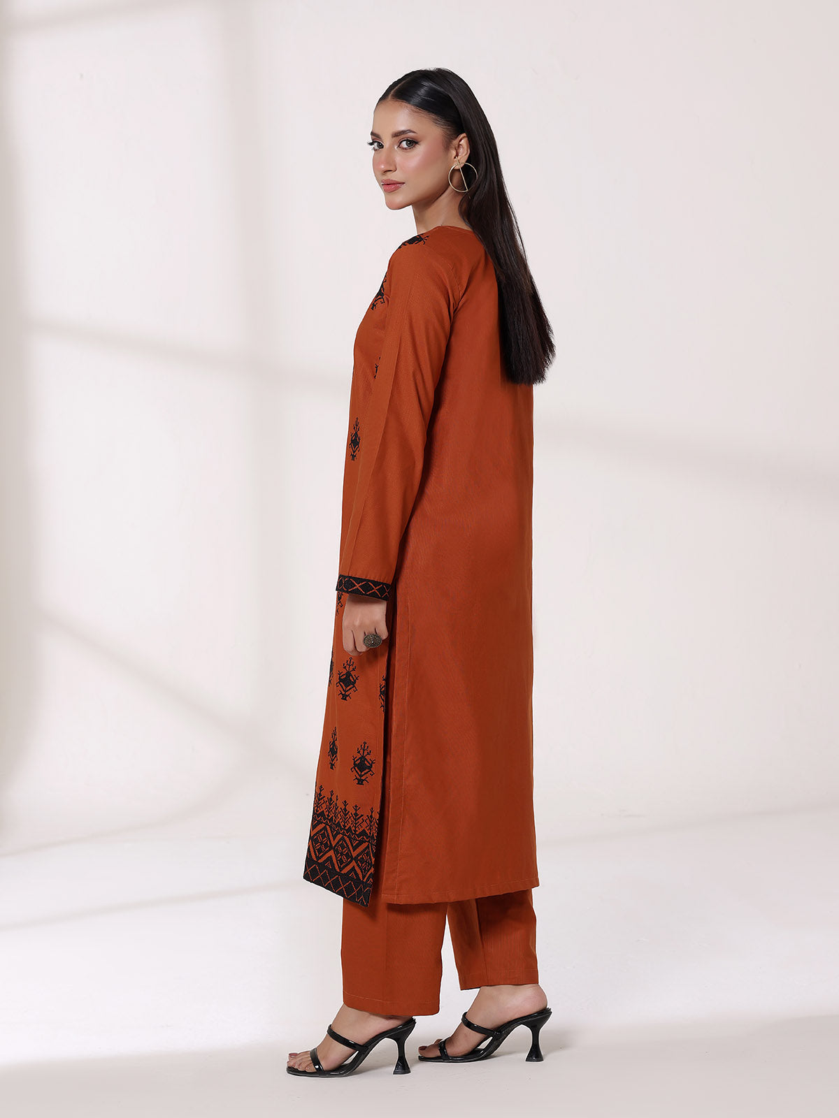 2Pcs Embroidered Pret Shirt Trouser Khaddar Orange - OWE2P-25120004-NR-04