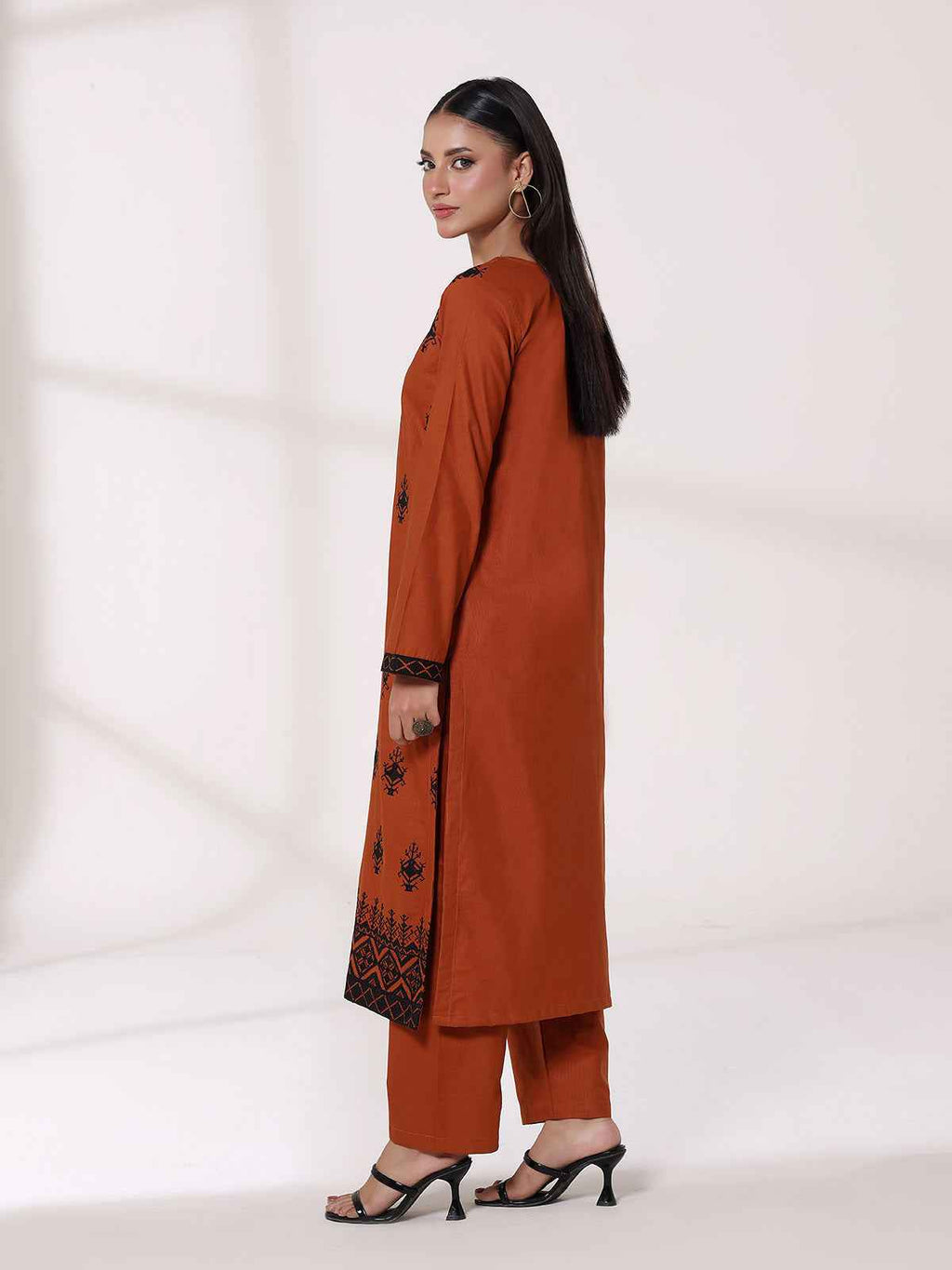 2Pcs Embroidered Pret Shirt Trouser Khaddar Orange - OWE2P-25120004-NR-04