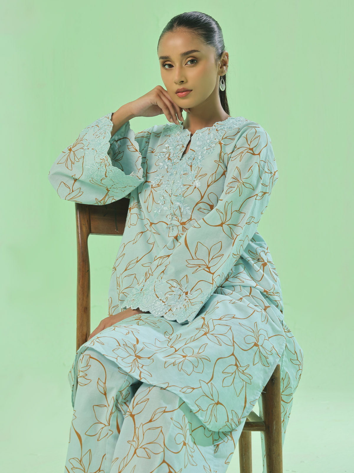 2Pc Embroidered Pret Shirt Trouser Lawn Ferozi - OWE2P-2505047