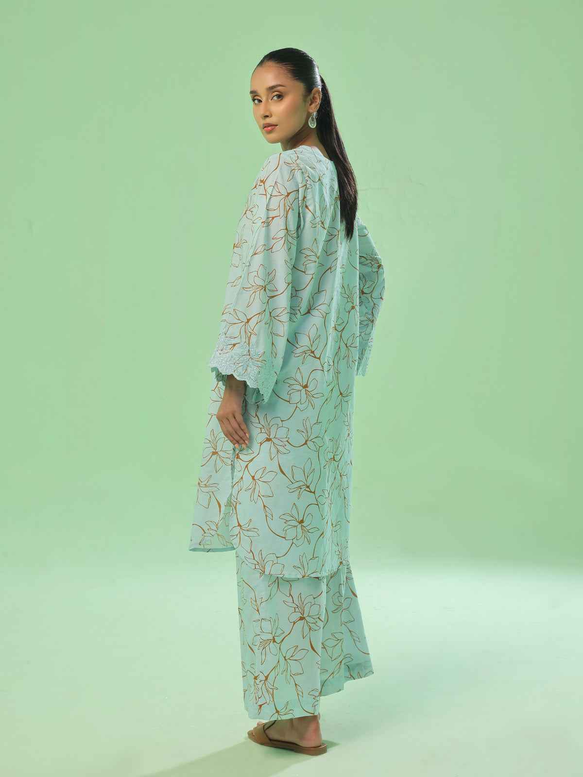 2Pc Embroidered Pret & Unstitched Shirt Trouser Lawn Ferozi