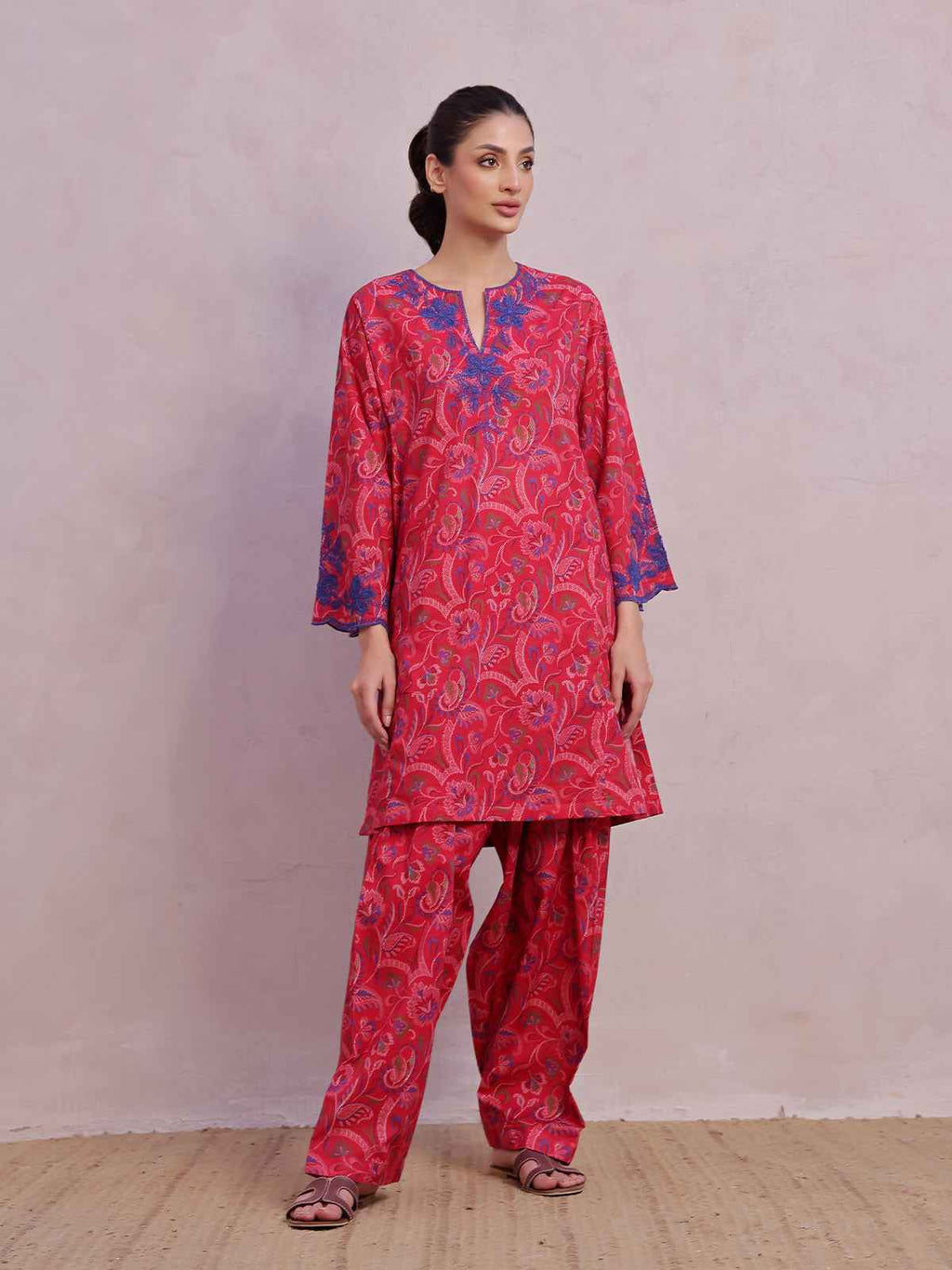 1Pc Embroidered Pret Kurti Lawn Red - OWEKT-2505048