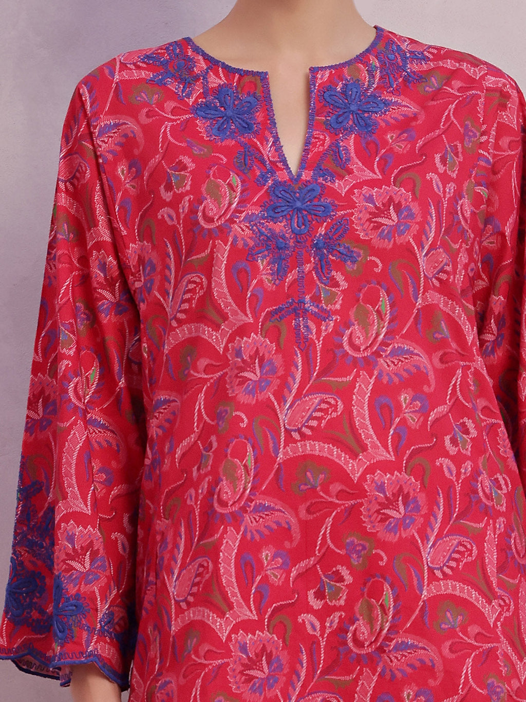 1Pc Embroidered Pret Kurti Lawn Red - OWEKT-2505048