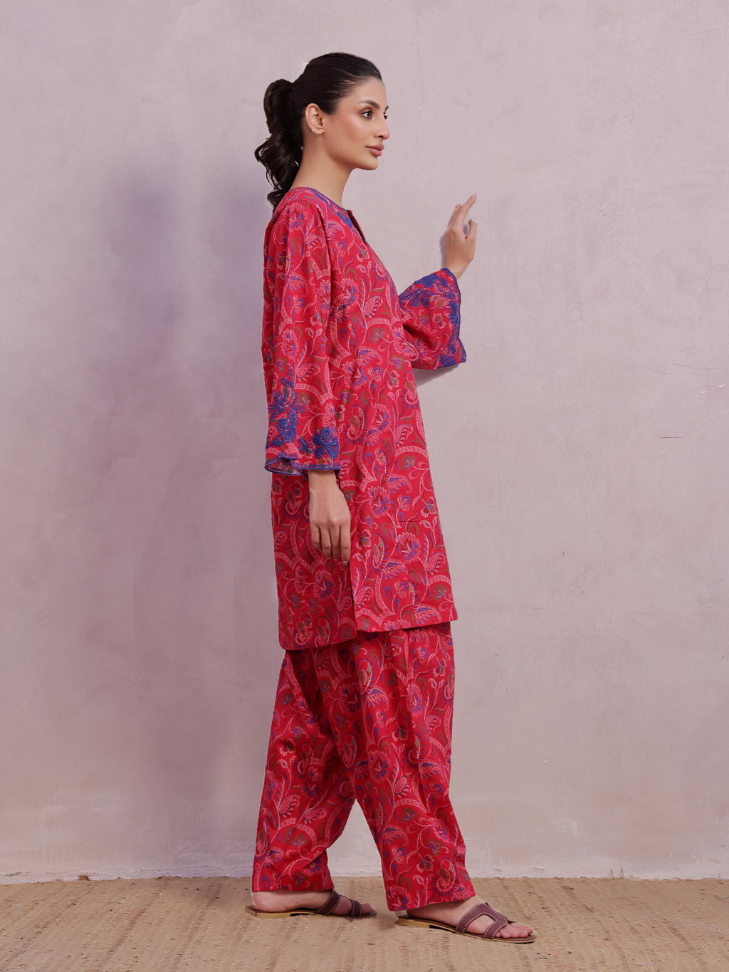 1Pc Embroidered Pret Kurti Lawn Red - OWEKT-2505048