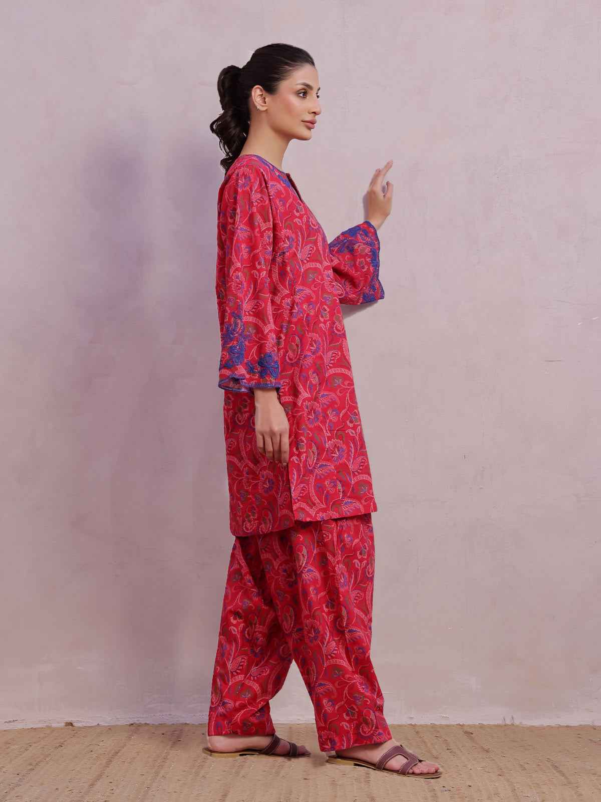 1Pc Embroidered Pret Kurti Lawn Red - OWEKT-2505048