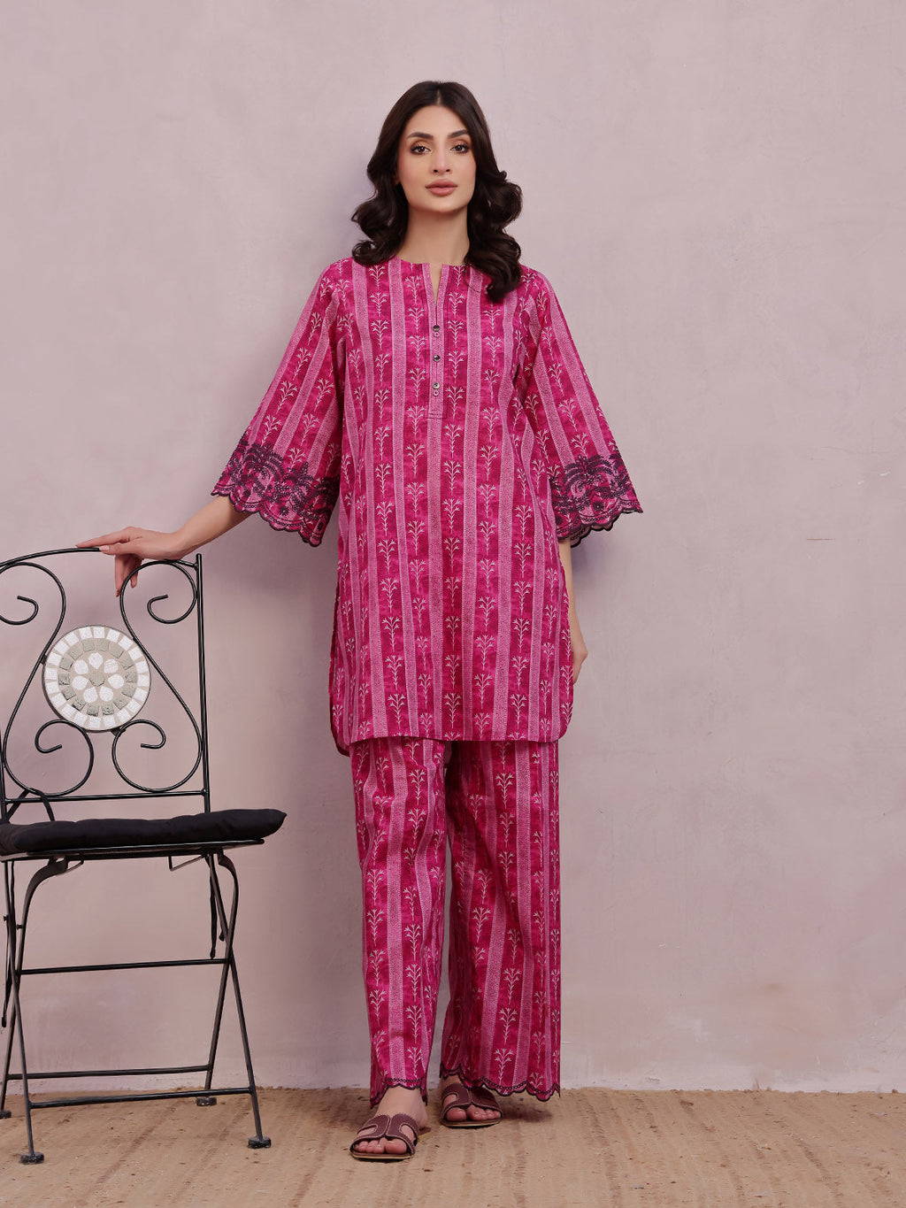 2Pc Embroidered Unstitched Shirt Trouser Lawn Magenta - OLE2PT-6397-A