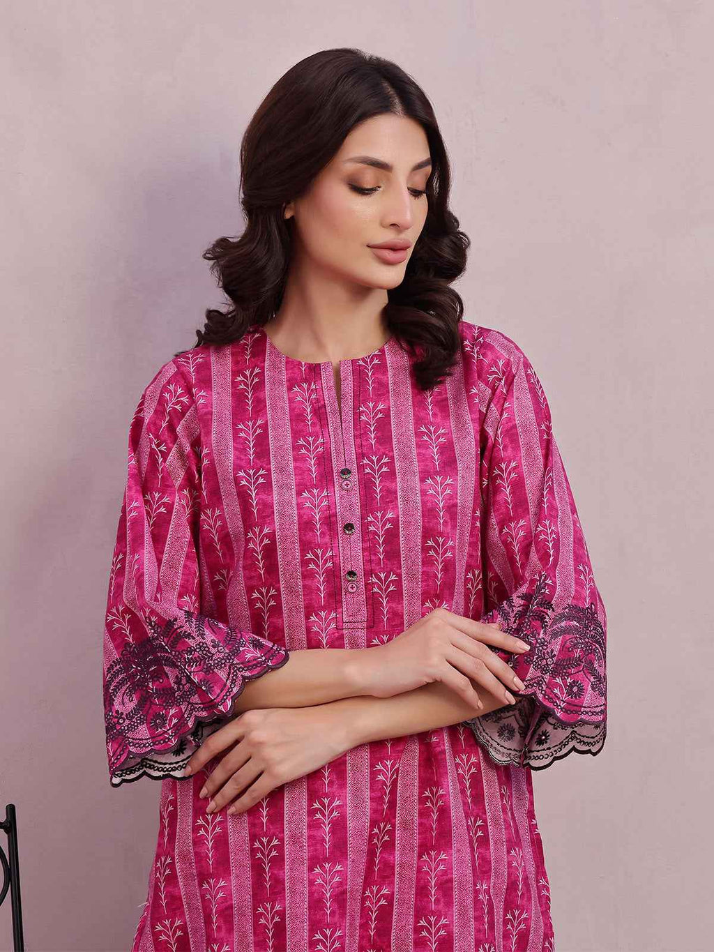 2Pc Embroidered Pret & Unstitched Shirt Trouser Lawn Magenta