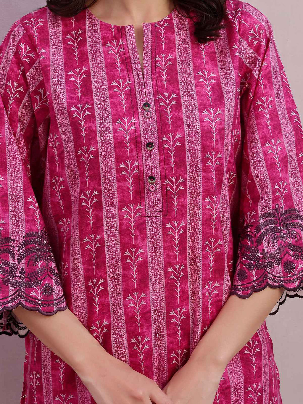 2Pc Embroidered Pret & Unstitched Shirt Trouser Lawn Magenta