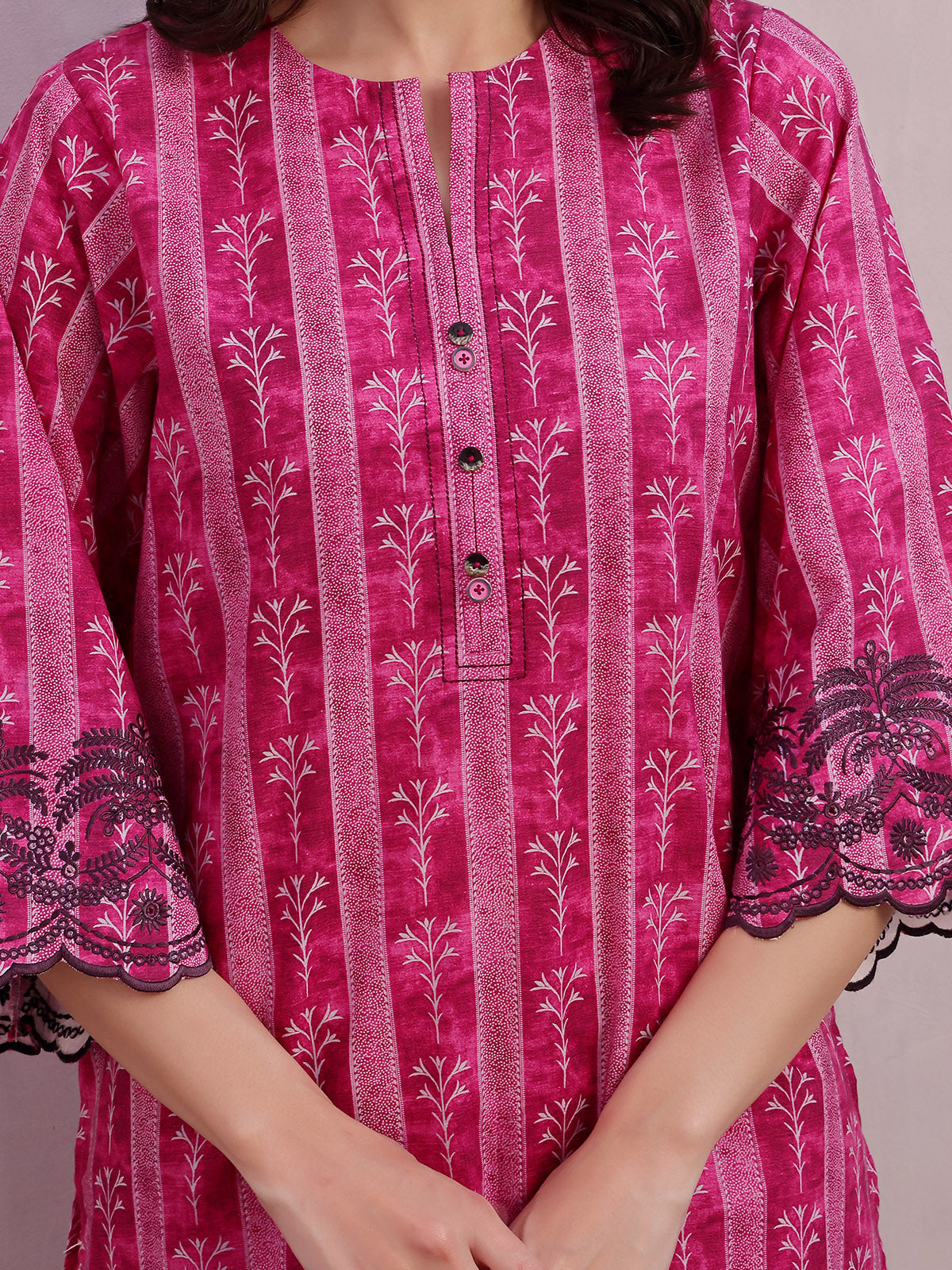 2Pc Embroidered Unstitched Shirt Trouser Lawn Magenta - OLE2PT-6397-A