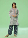 2Pc Embroidered Pret & Unstitched Shirt Trouser Lawn White & Blue