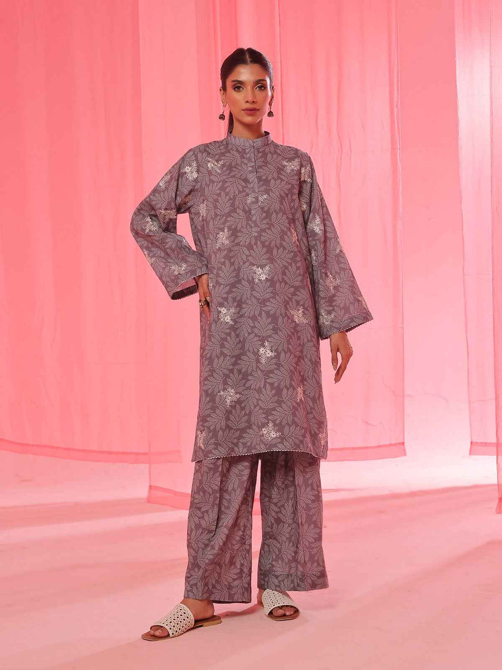 2Pc Embroidered Pret & Unstitched Shirt Trouser Lawn Dark Grey