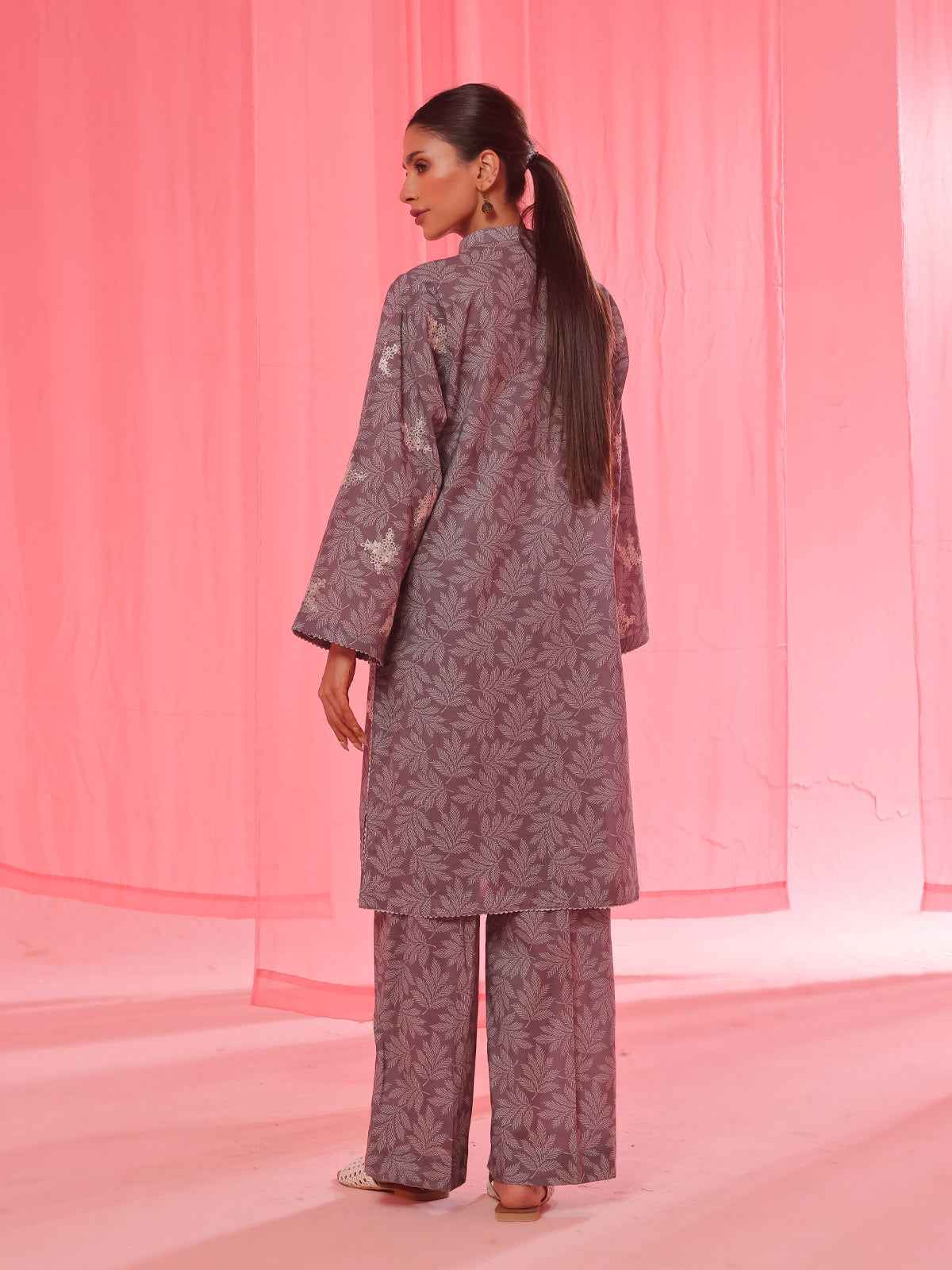 2Pc Embroidered Pret & Unstitched Shirt Trouser Lawn Dark Grey