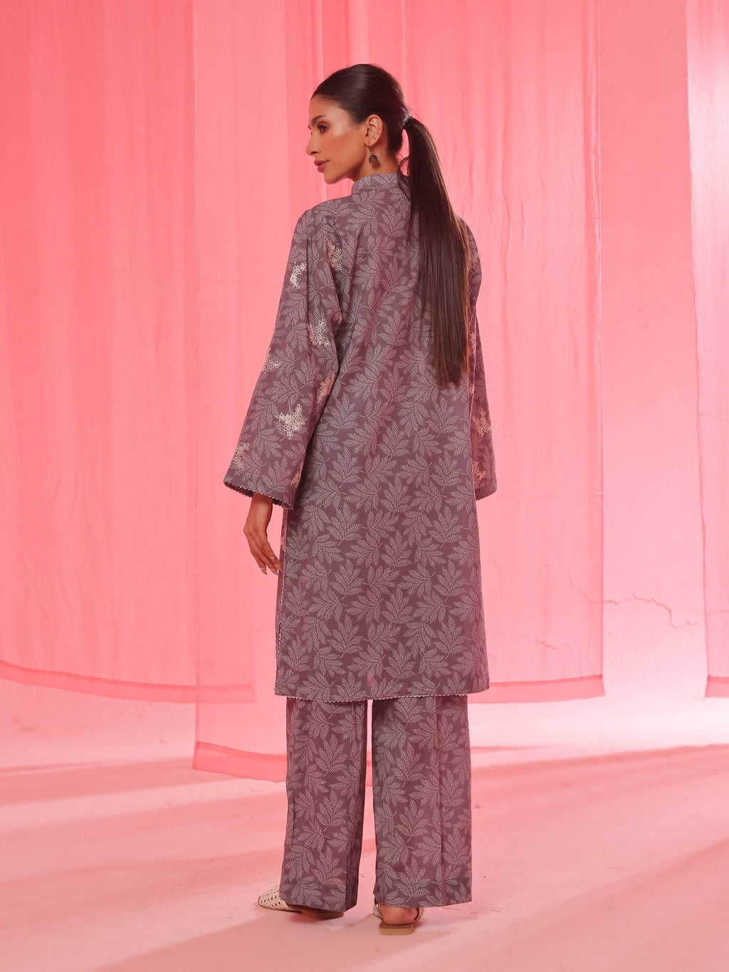 2Pc Embroidered Unstitched Shirt Trouser Lawn Dark Grey - OLE2PT-6352-A