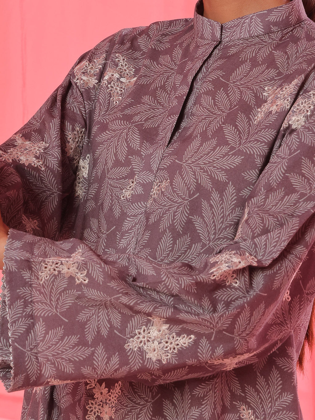2Pc Embroidered Unstitched Shirt Trouser Lawn Dark Grey - OLE2PT-6352-A