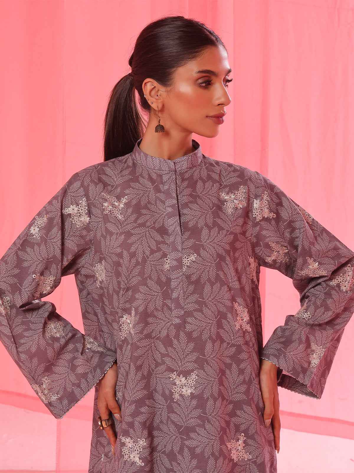 2Pc Embroidered Pret & Unstitched Shirt Trouser Lawn Dark Grey