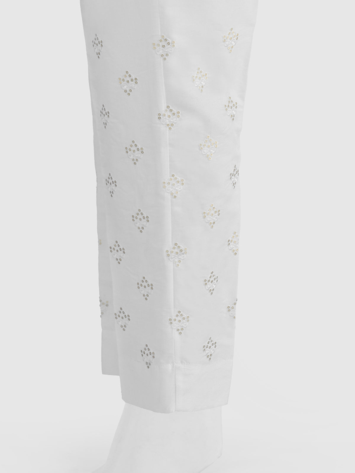 Women White Cotton Silk Embroidered Trouser - OWESP-2301024-4