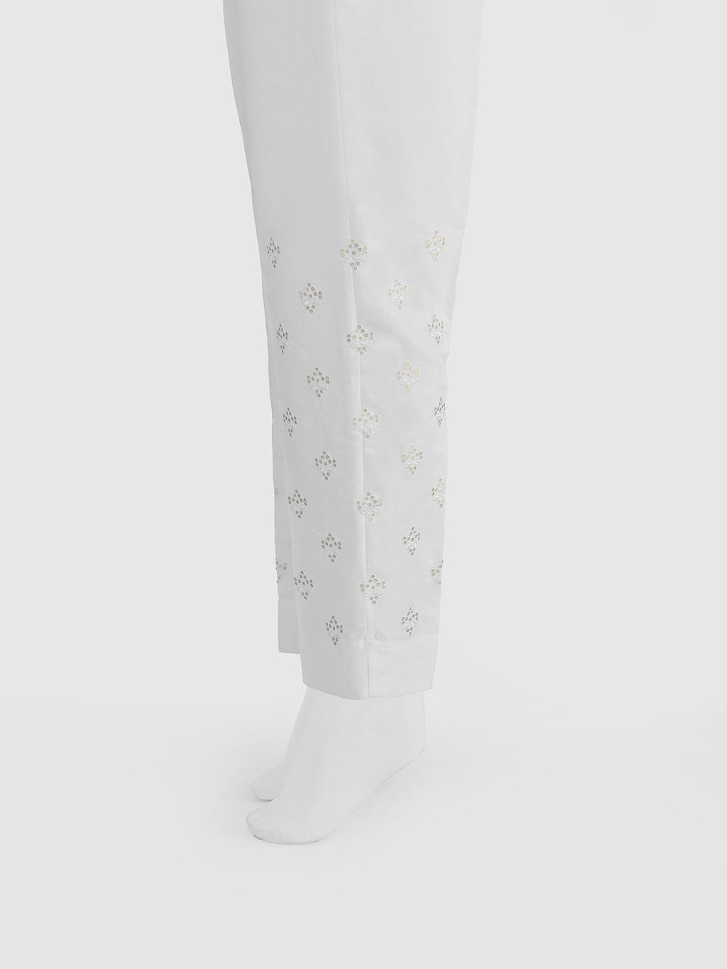 Women White Cotton Silk Embroidered Trouser - OWESP-2301024-4